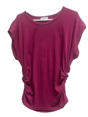 Michael Stars Women XL Ruched Side Top Berry Ribbed Dolman Sleeve Stretch USA